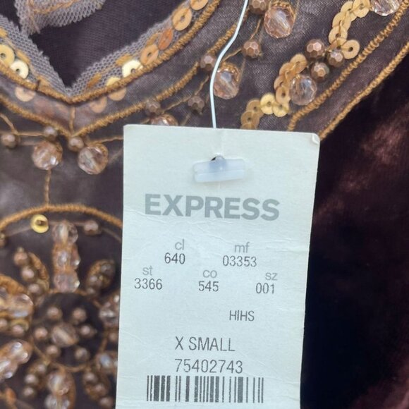 Express Womens Asymmetrical Gold Sequin Sleeveless Top Velvet Brown Sz XS - Picture 7 of 11